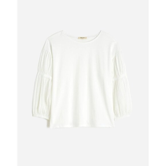 Madewell Womens Puff-Sleeve Blouse Drop-Shoulder Knit-Cotton Top Sz XS NWT - Picture 3 of 12